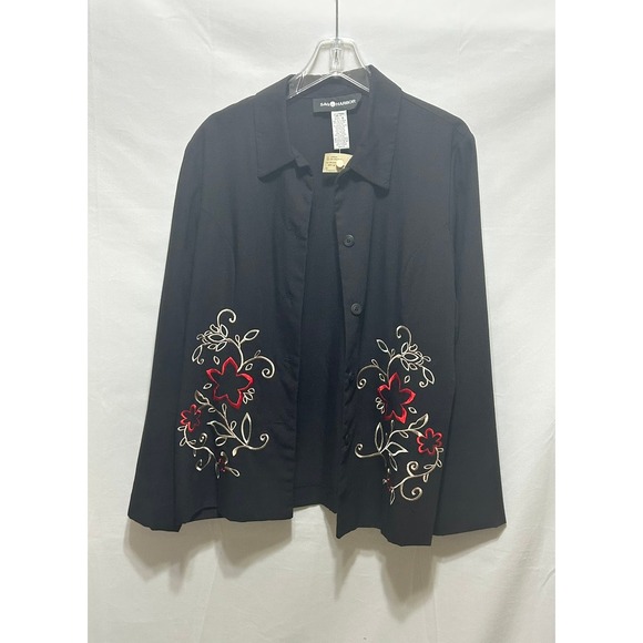 NWT Sage Harbor Black Embroidered Floral Xmas Top Blazer Women Size‎ 16 - Picture 9 of 10